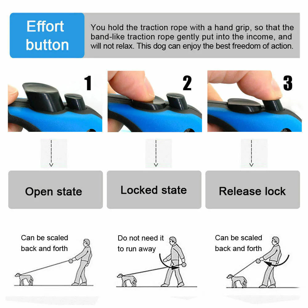 Retractable Dog Leash with Brake and Lock